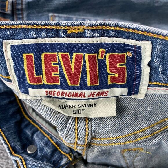 Vintage Levis 510 Jeans Mens 34 Blue Super Straight Stretch Denim 90s Casual - Picture 8 of 13